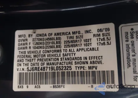 2009 Honda Cr-V Ex-L z USA, uszkodzony, nr VIN 5J6RE48719L052325